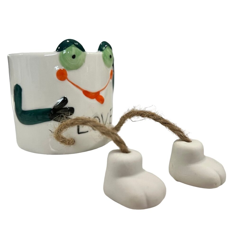 Set of 2 Small Glazed Ceramic Frog Planters w/ Hanging Legs Mr. and Mrs. - Picture 5 of 11